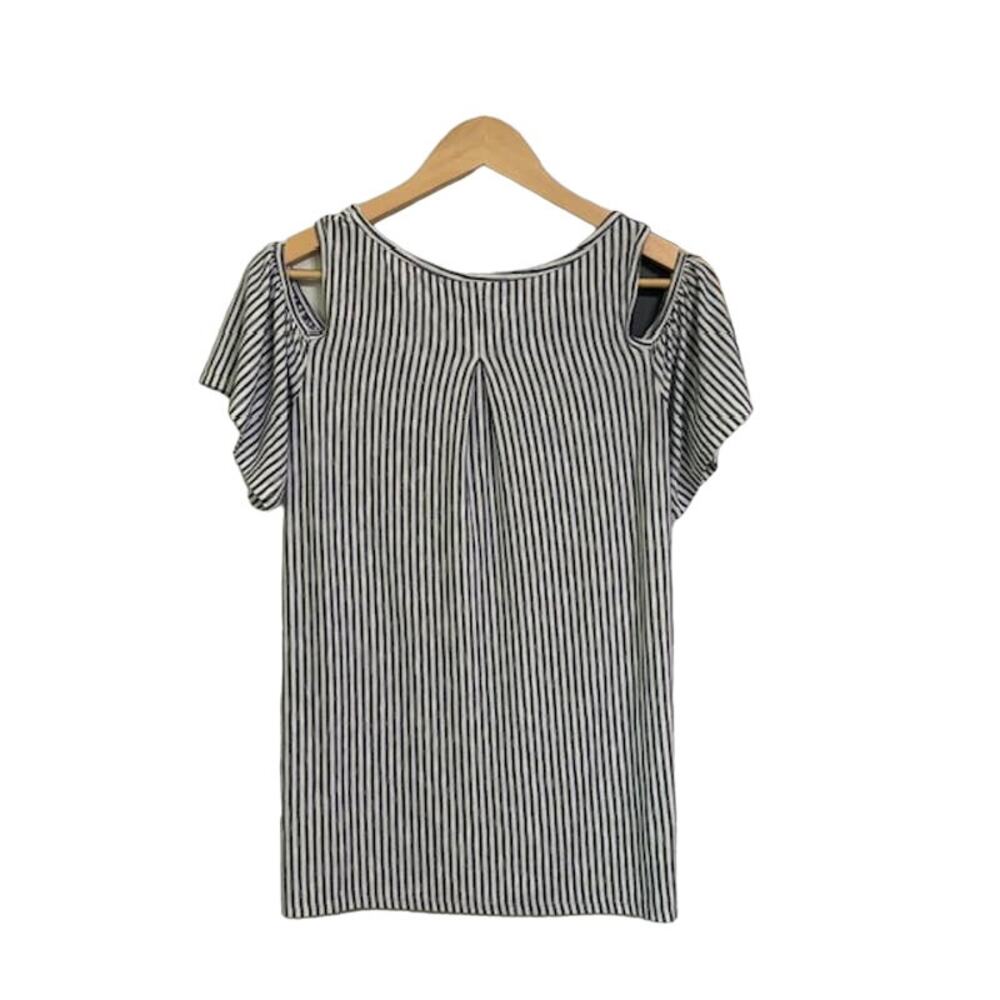 MAX STUDIO Cold Shoulder White Blue Stripe Top | XS